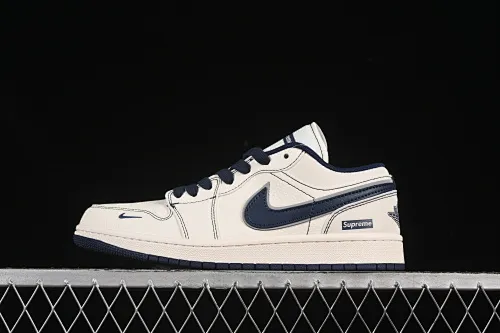 All categories Air Jordan Jordan series basketball shoes Air Jordan 1 Low High-end customized low-top sneakers Air Jordan 1 Low AJ1 Joe 1 Supreme co-branded rice blue hook High-end customized low-top retro basketball shoes XX3168-176